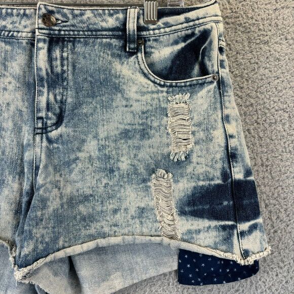 VTG Seventeen Jean Shorts Sz 11 Patriotic Distressed Cut Off Denim Blue Striped - Picture 3 of 12